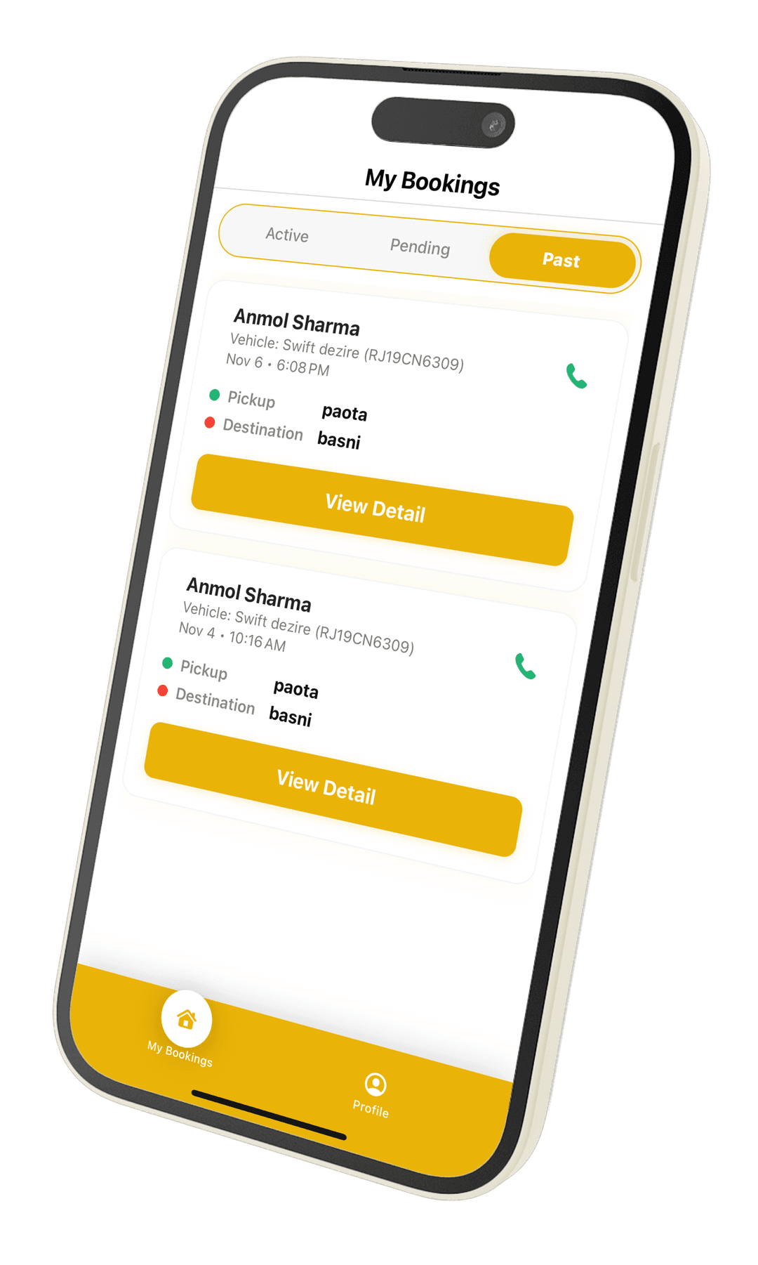My Bookings phone preview